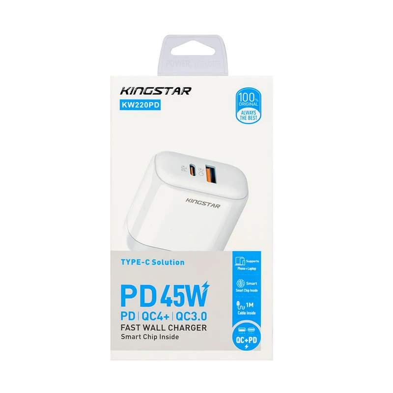 شارژر دیواری 45 وات کینگ استار مدل KW220 PD به همراه کابل USB-C شارژر دیواری 45 وات کینگ استار مدل KW220 PD به همراه کابل USB-C - Image 2