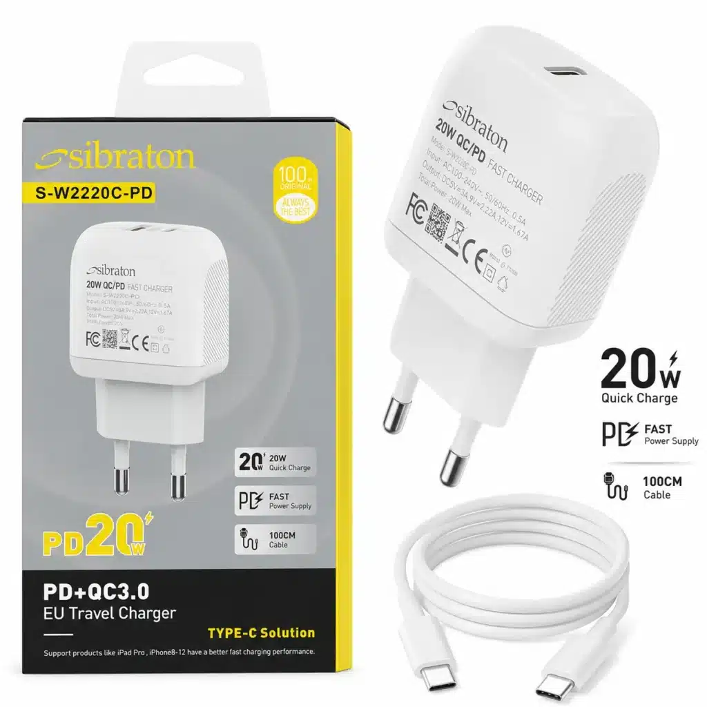 شارژر دیواری 20 وات سیبراتون مدل S-W2220C-PD به همراه کابل USB-C